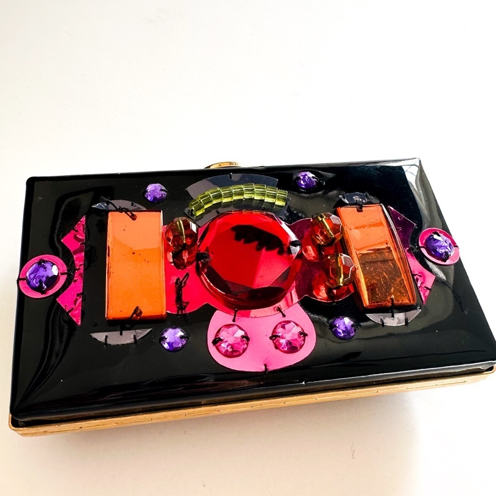 Rare Vintage Yves Saint Laurent Jeweled Patent Leather Minaudière Clutch - Picture 3 of 14